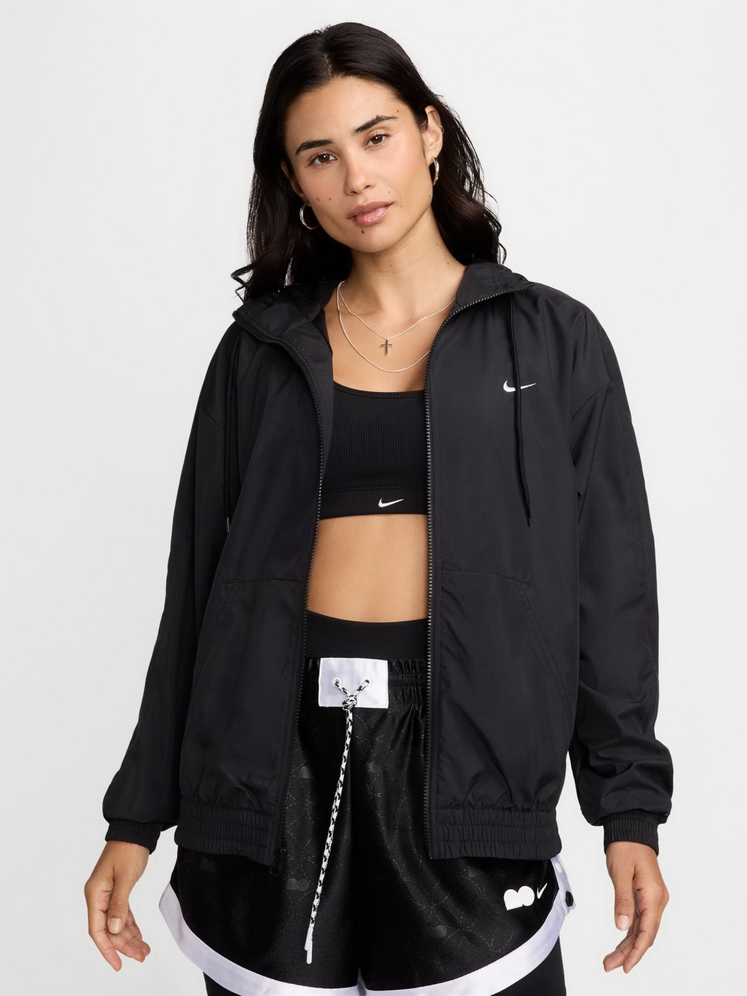 Толстовка женская Nike W NSW ESSNTL UV WVN JKT HD черная FV6298-010 изображение 3