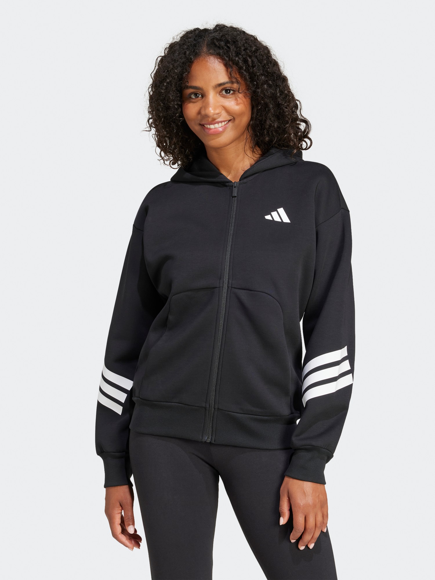 Толстовка женская Adidas W FI 3S FZ HD черная JE0171 изображение 3