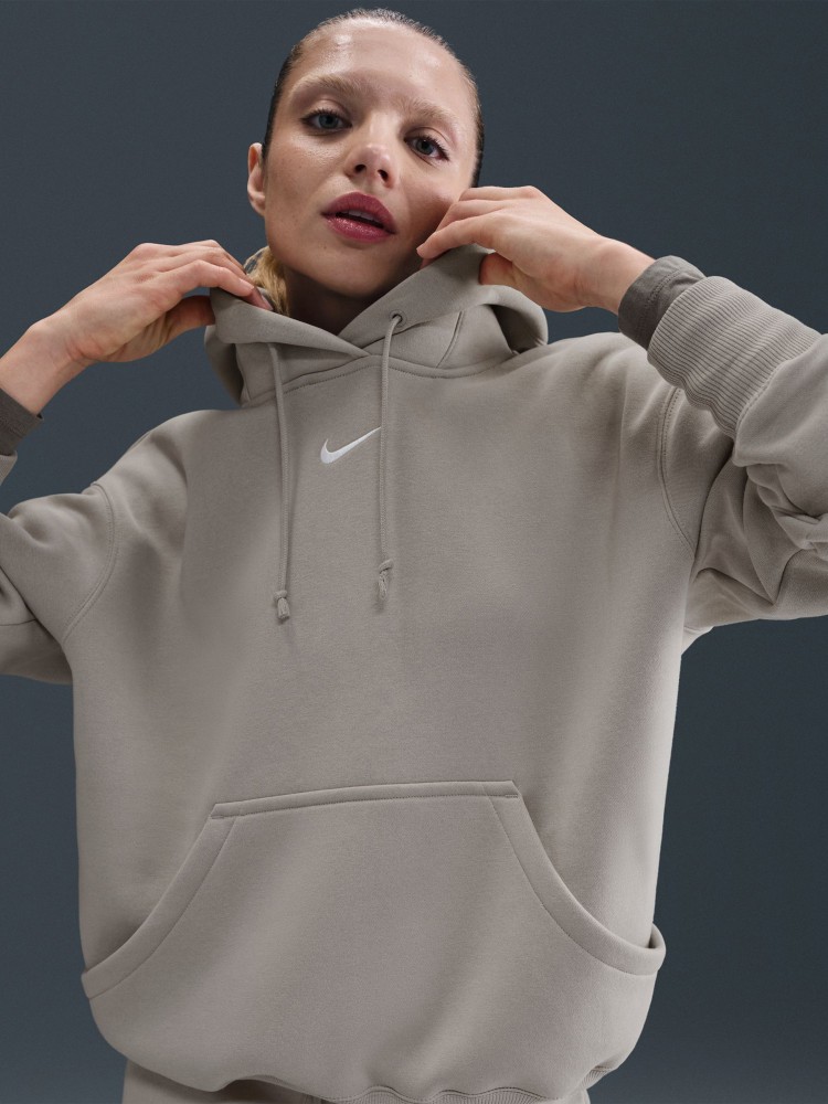 Толстовка женская Nike W NSW PHNX FLC OS PO HOODIE серая DQ5860-009 изображение 7