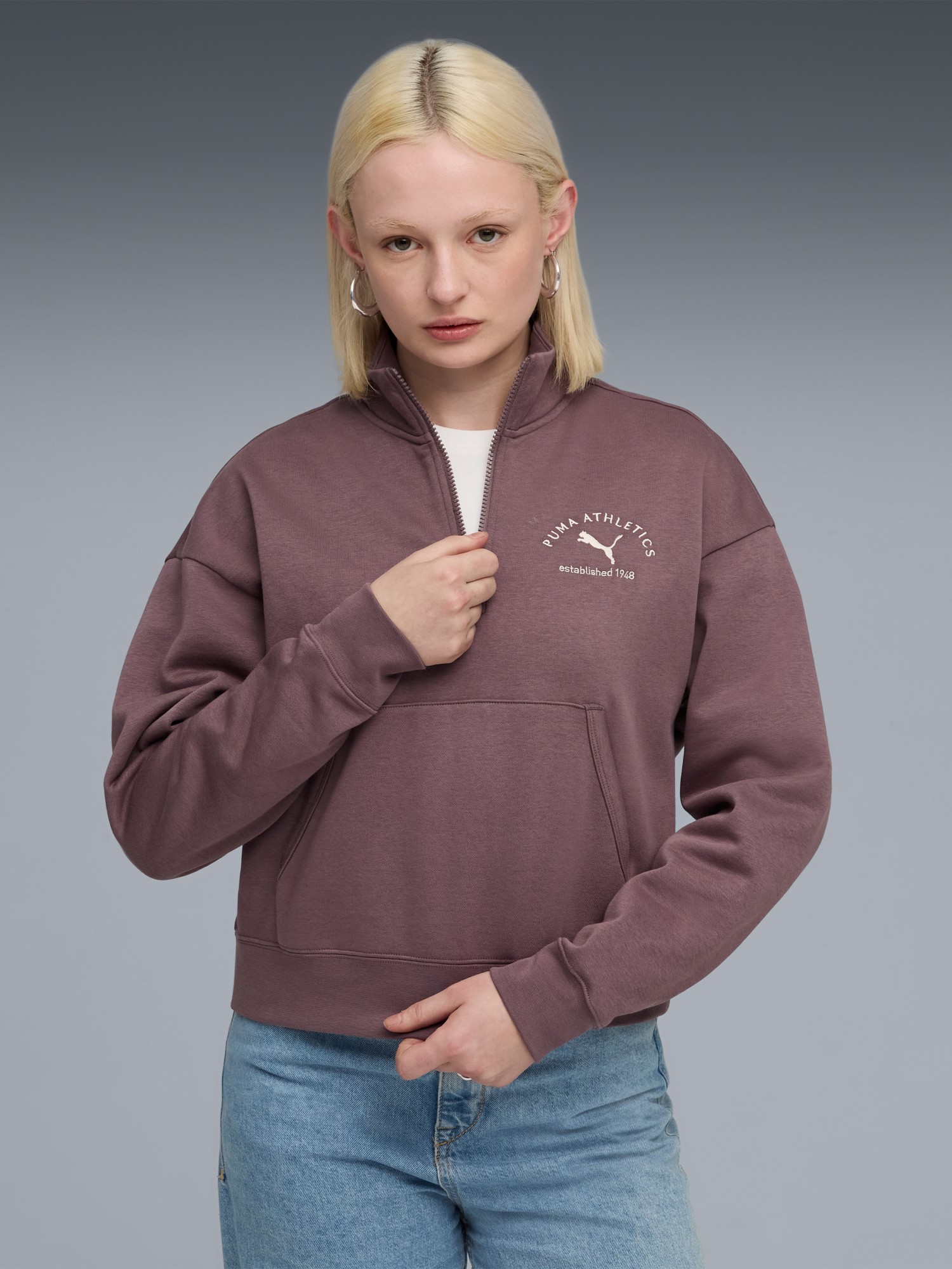Толстовка женская Puma CLASS Half-Zip Crew фиолетовая 68813888 изображение 2