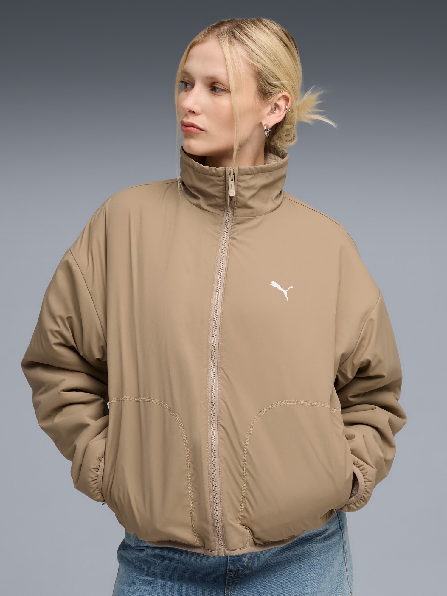 Куртка женская Puma Reversible Sherpa Jacket бежевая 68838687 изображение 4