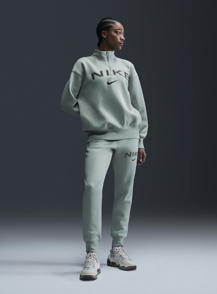 Толстовка женская Nike W NSW PHNX FLC OS LOGO QZ зеленая FV7679-370 изображение 4