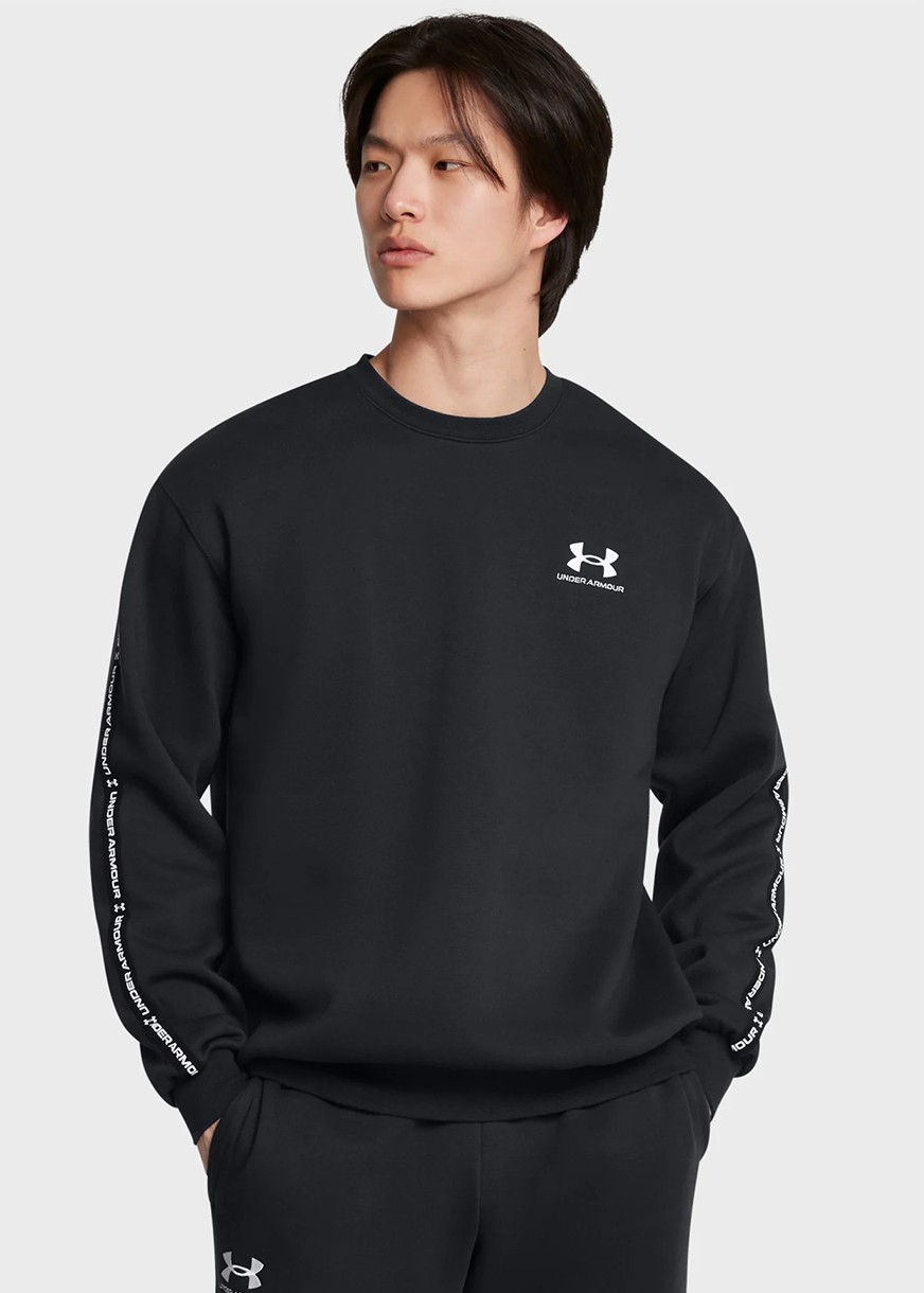Толстовка мужская Under Armour UA Icon Fleece Crew Taping черная 1389357-001 изображение 1