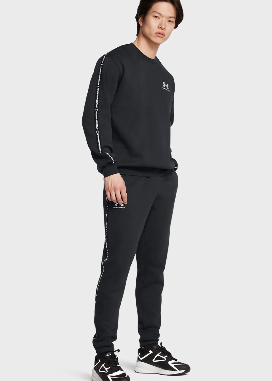 Толстовка мужская Under Armour UA Icon Fleece Crew Taping черная 1389357-001 изображение 2