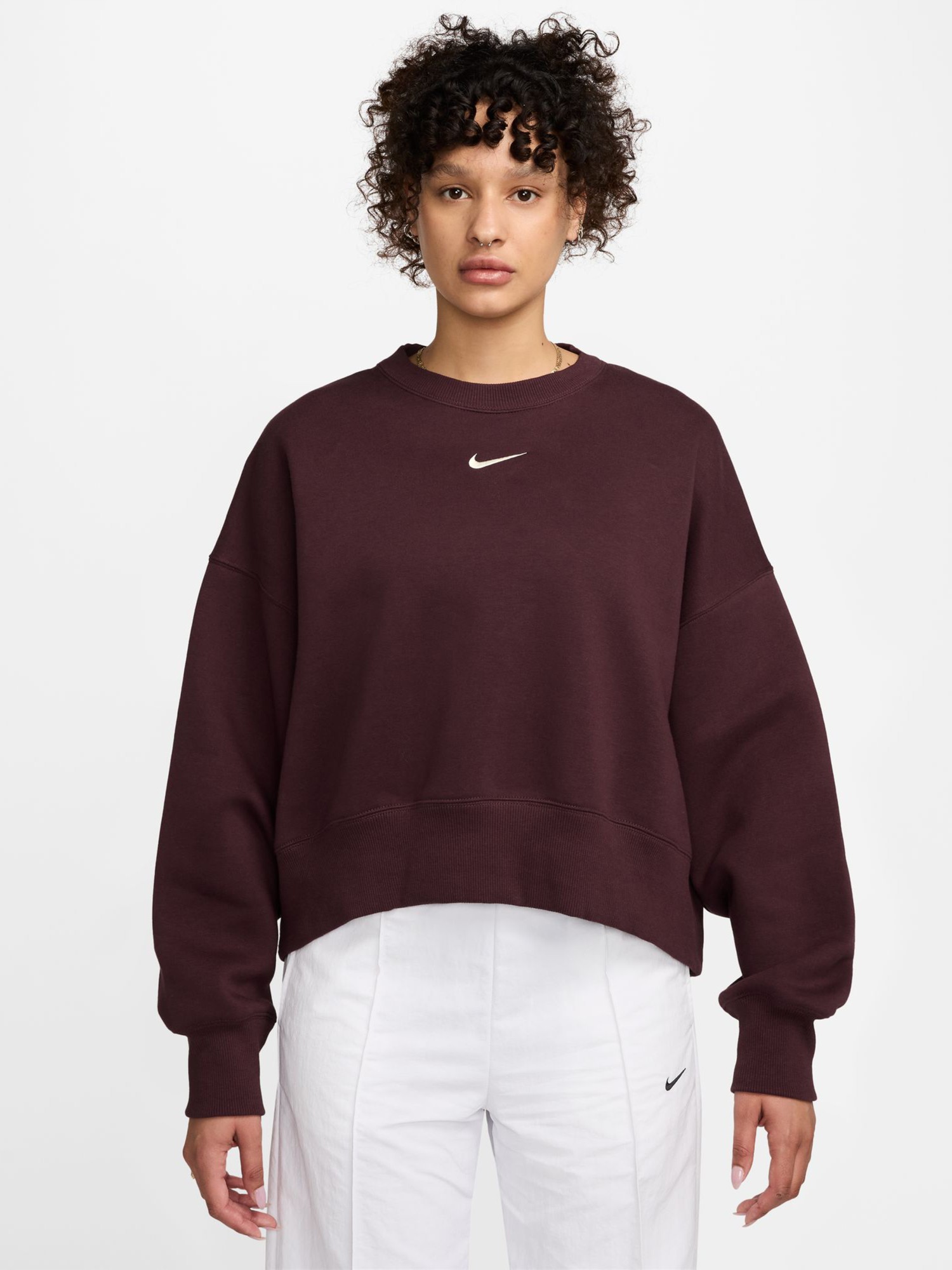 Толстовка женская Nike W NSW STYLE FLC CREW OOS бордовая DQ5761-652 изображение 2