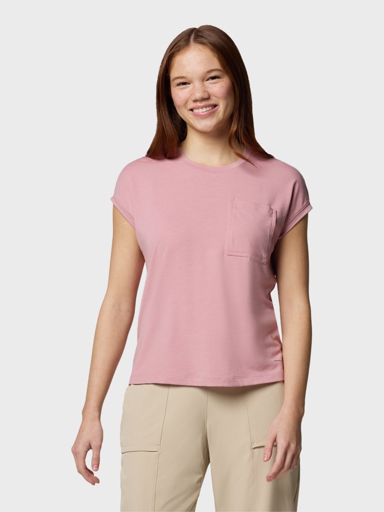 Футболка женская Columbia Boundless Trek™ Short Sleeve Tee розовая 2033481-659 изображение 2