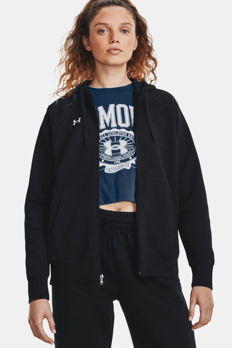 Толстовка женская Under Armour UA Rival Fleece FZ Hoodie черная 1379497-001 изображение 2