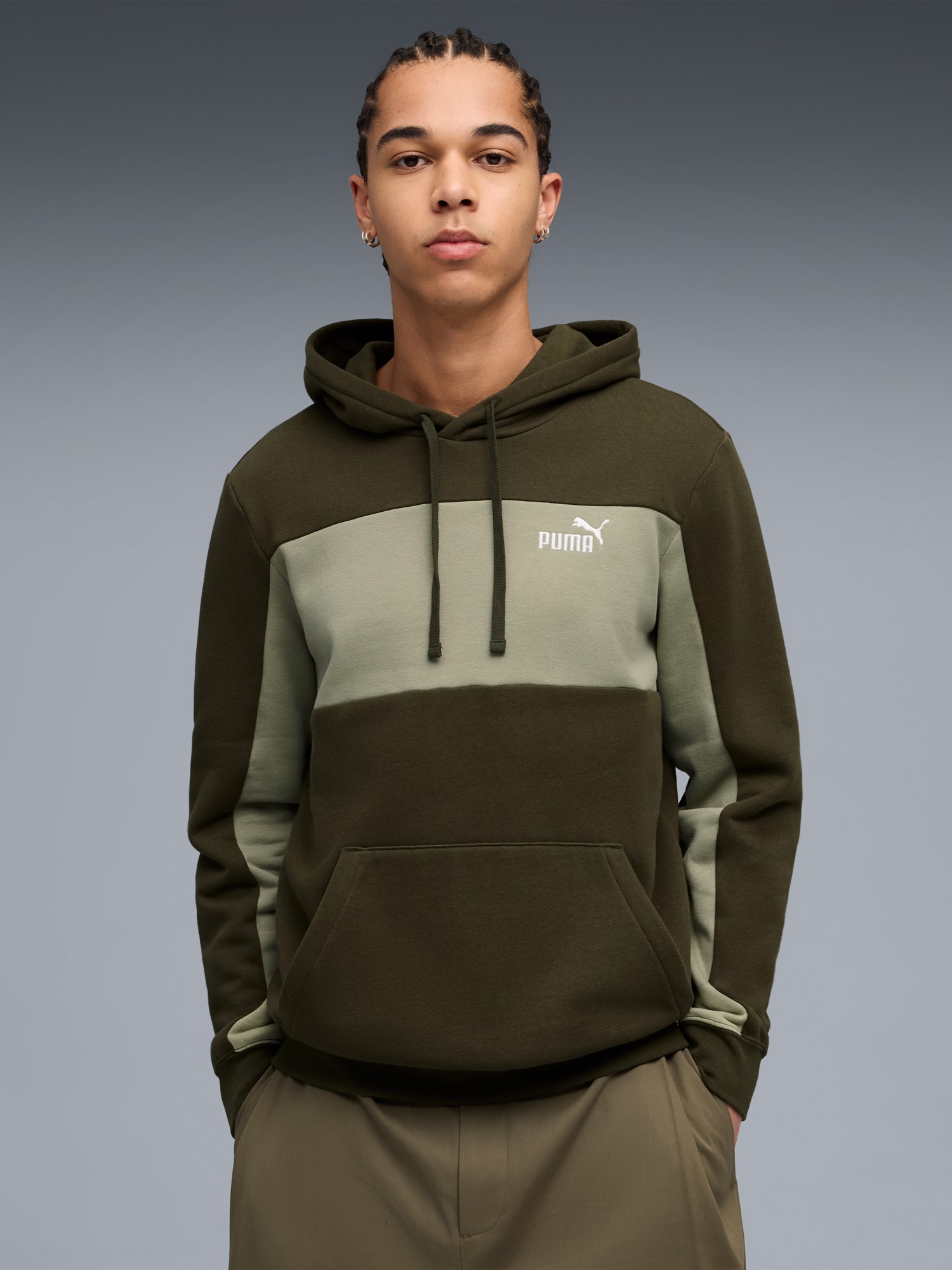 Толстовка мужская Puma ESS BLOCK Hoodie FL хаки 68468682 изображение 2