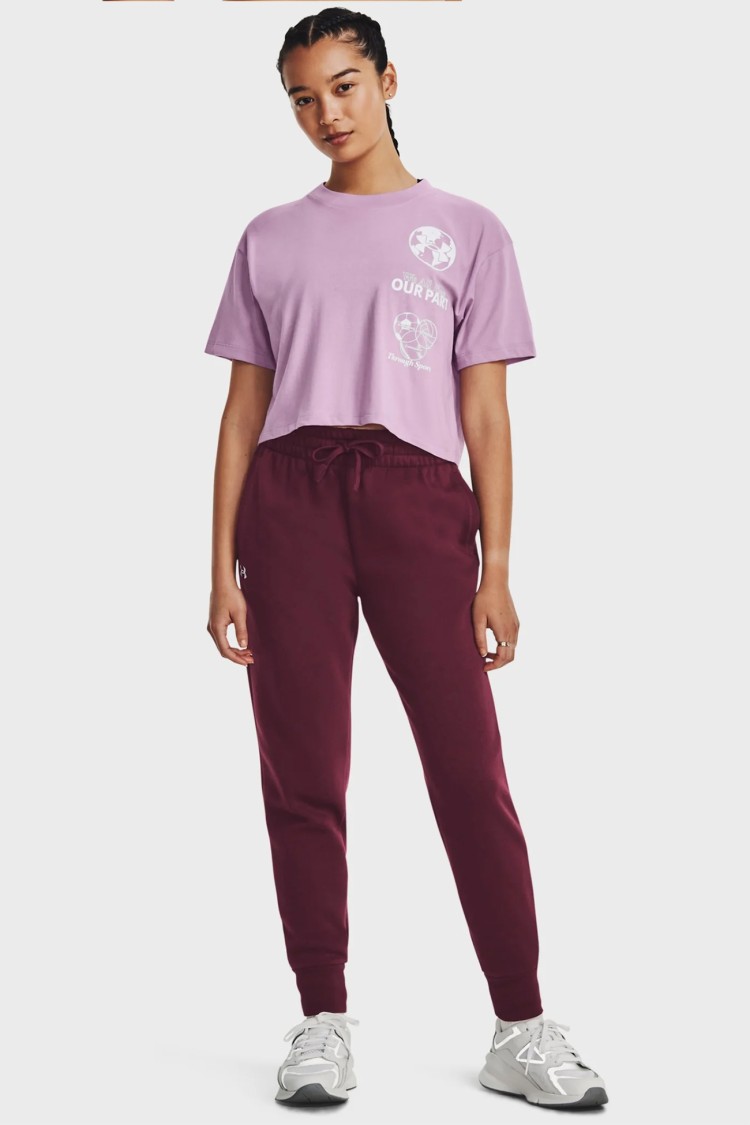 Брюки женские Under Armour UA Rival Fleece Jogger бордовые 1379438-600 изображение 3
